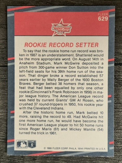 1988 Fleer #629 Mark McGwire HL