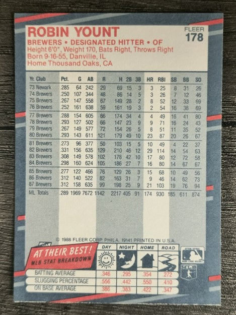 1988 Fleer #178 Robin Yount