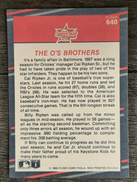 1988 Fleer #640 Billy Ripken/Cal Ripken