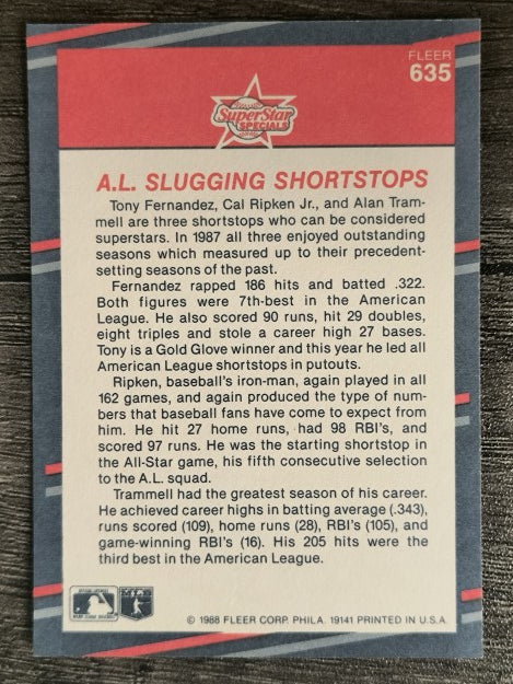 1988 Fleer #635 Tony Fernandez/Cal Ripken/Alan Trammell