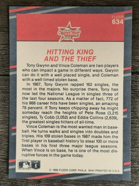 1988 Fleer #634 Tony Gwynn/Vince Coleman