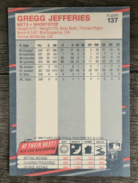 1988 Fleer #137 Gregg Jefferies RC