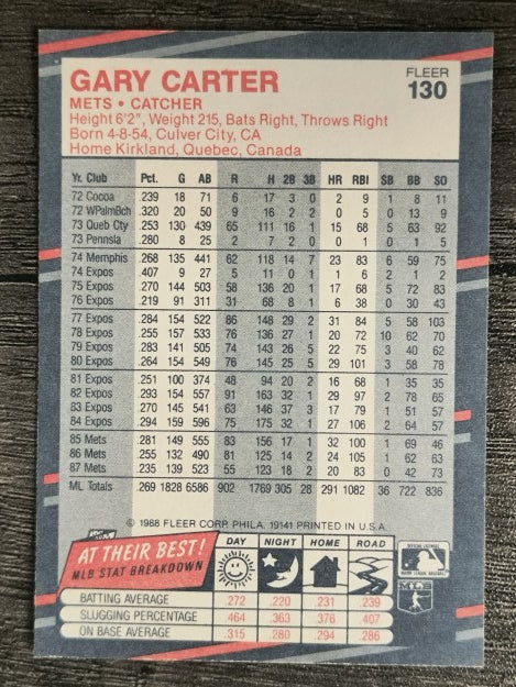 1988 Fleer #130 Gary Carter