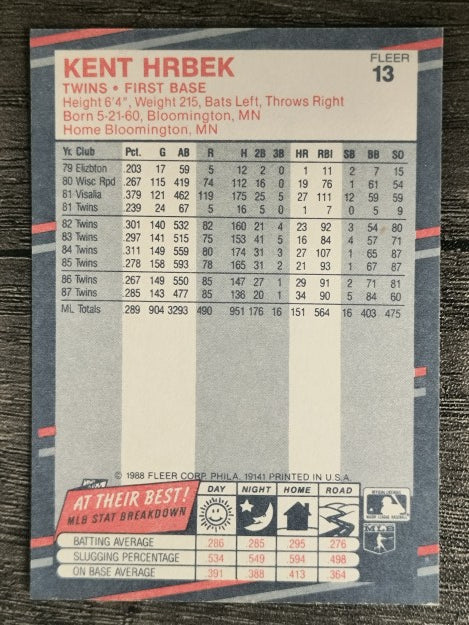 1988 Fleer #13 Kent Hrbek