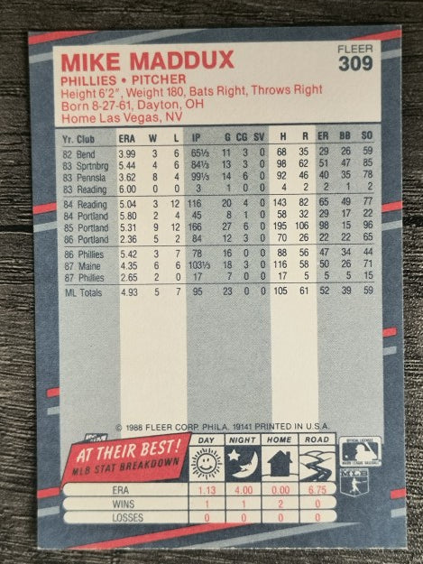 1988 Fleer #309 Mike Maddux