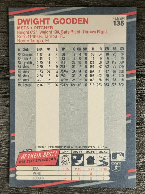 1988 Fleer #135 Dwight Gooden