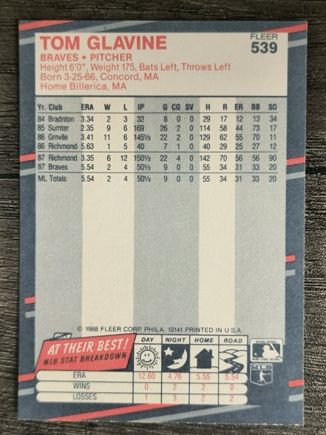 1988 Fleer #539 Tom Glavine RC