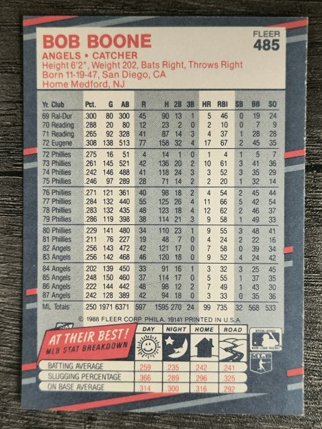 1988 Fleer #485 Bob Boone