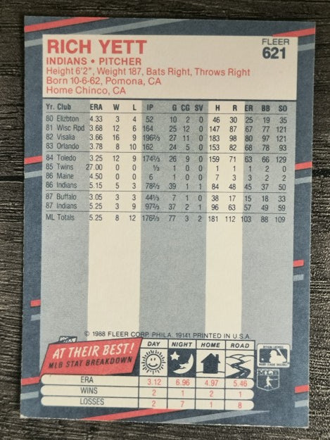 1988 Fleer #621 Rich Yett
