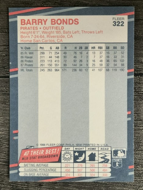1988 Fleer #322 Barry Bonds (NM)