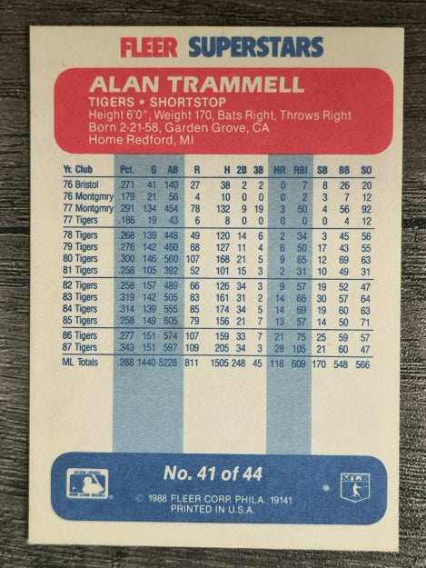 1988 Fleer Superstars #41 Alan Trammell