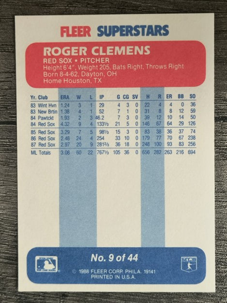 1988 Fleer Superstars #9 Roger Clemens