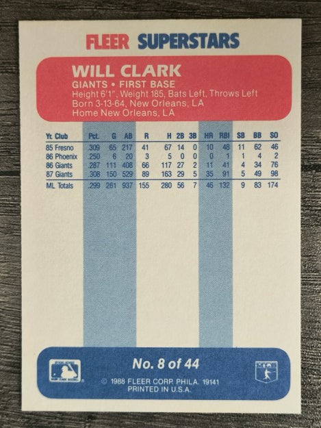 1988 Fleer Superstars #8 Will Clark