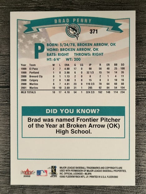 2002 Fleer #371 Brad Penny