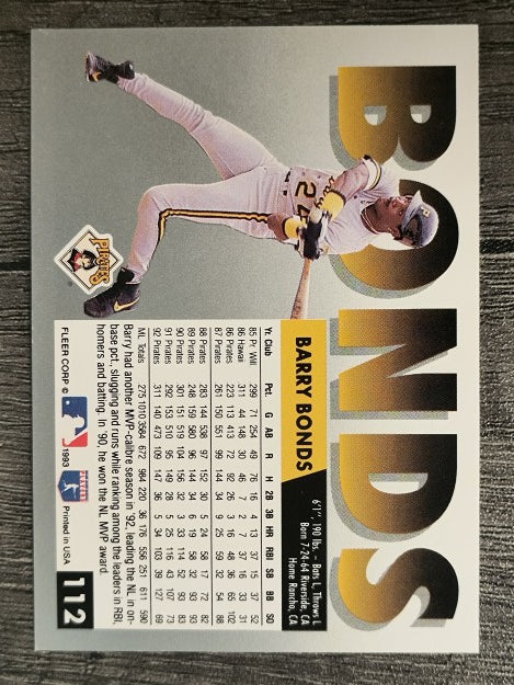 1993 Fleer #112 Barry Bonds