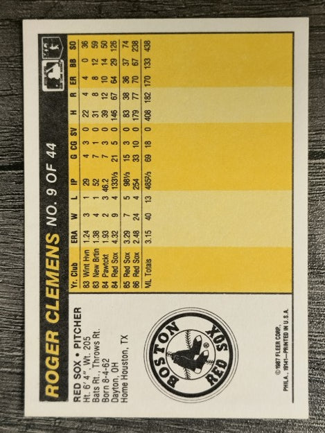 1987 Fleer Award Winners #9 Roger Clemens