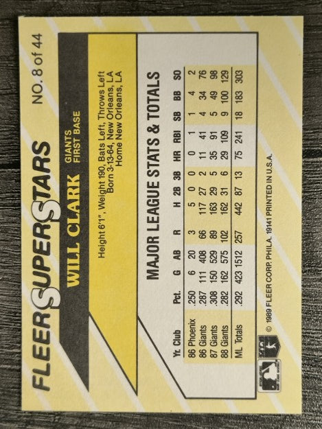 1989 Fleer Superstars #8 Will Clark