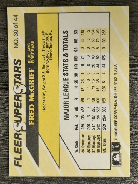 1989 Fleer Superstars #30 Fred McGriff
