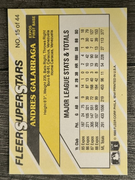 1989 Fleer Superstars #15 Andres Galarraga
