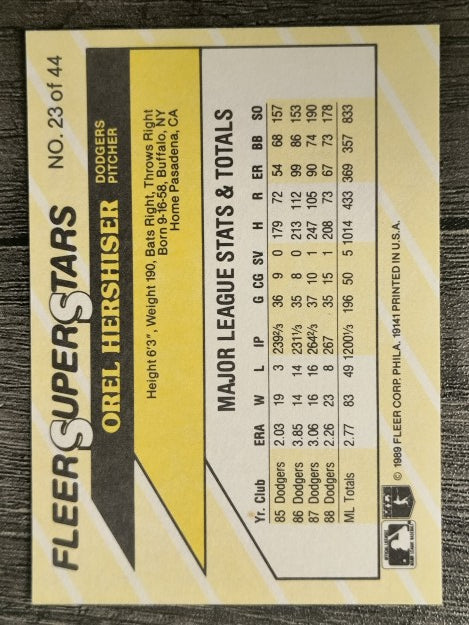 1989 Fleer Superstars #23 Orel Hershiser