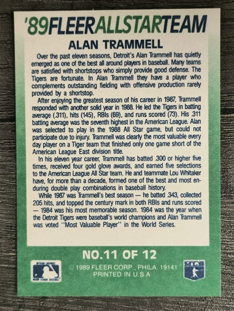 1989 Fleer All-Stars #11 Alan Trammell
