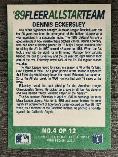 1989 Fleer All-Stars #4 Dennis Eckersley