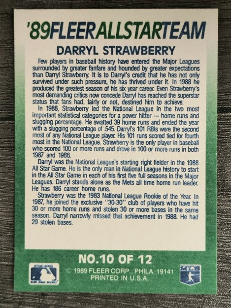 1989 Fleer All-Stars #10 Darryl Strawberry