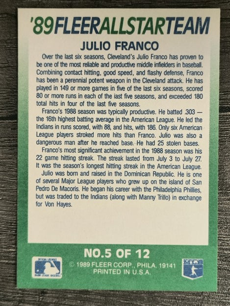 1989 Fleer All-Stars #5 Julio Franco