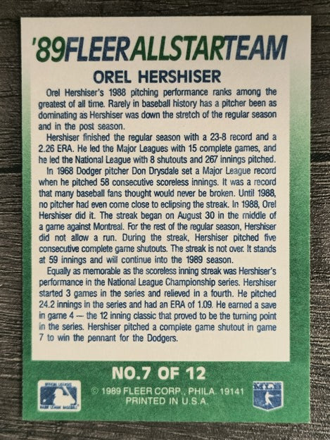 1989 Fleer All-Stars #7 Orel Hershiser