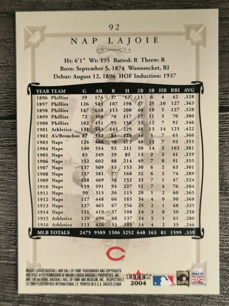 2004 Greats of the Game #92 Nap Lajoie