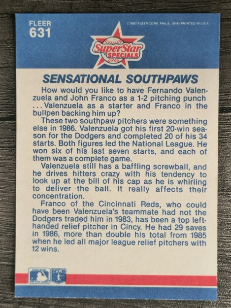 1987 Fleer #631 Fernando Valenzuela/John Franco