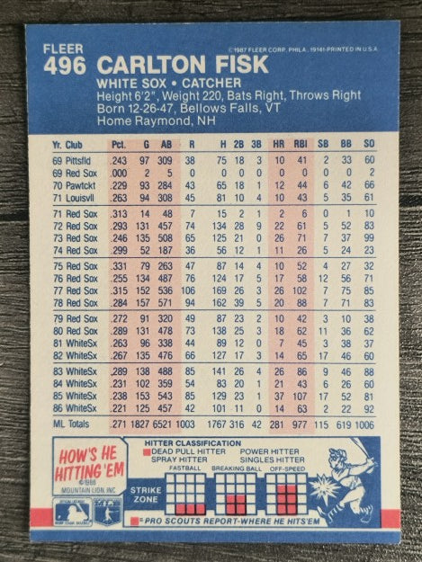 1987 Fleer #496 Carlton Fisk