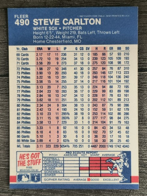 1987 Fleer #490 Steve Carlton