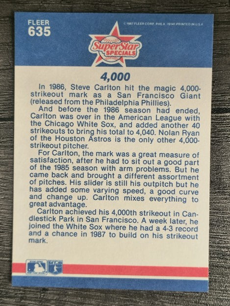 1987 Fleer #635 Steve Carlton 4000K's