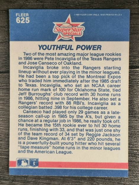 1987 Fleer #625 Pete Incaviglia/Jose Canseco