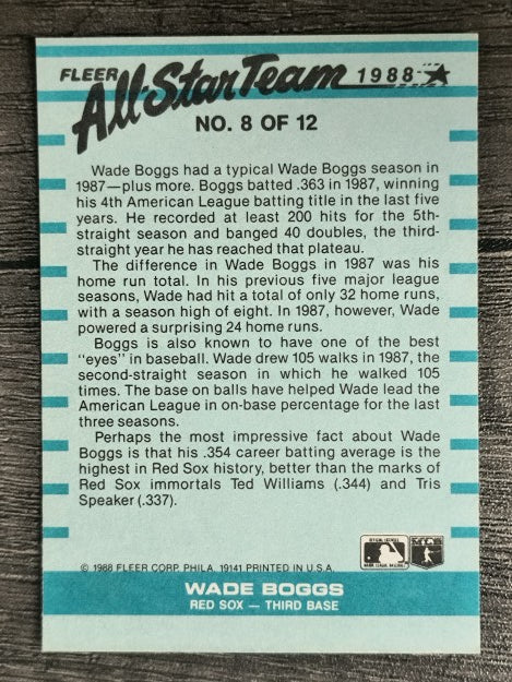 1988 Fleer All-Stars #8 Wade Boggs