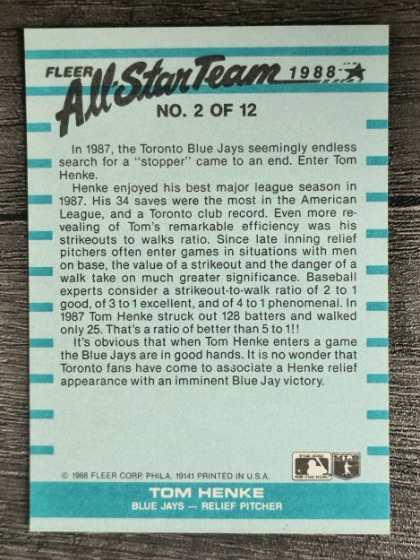 1988 Fleer All-Stars #2 Tom Henke