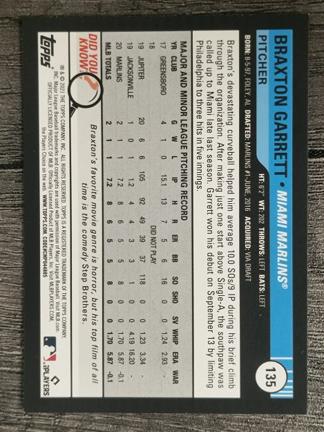 2021 Topps Big League #135 Braxton Garrett RC