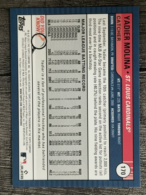 2021 Topps Big League #170 Yadier Molina
