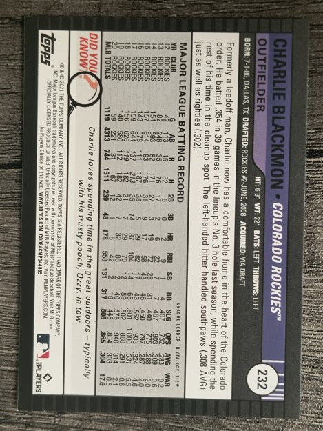 2021 Topps Big League #232 Charlie Blackmon
