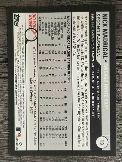 2021 Topps Big League #19 Nick Madrigal RC