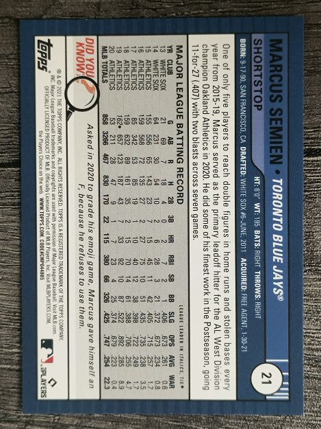 2021 Topps Big League #21 Marcus Semien
