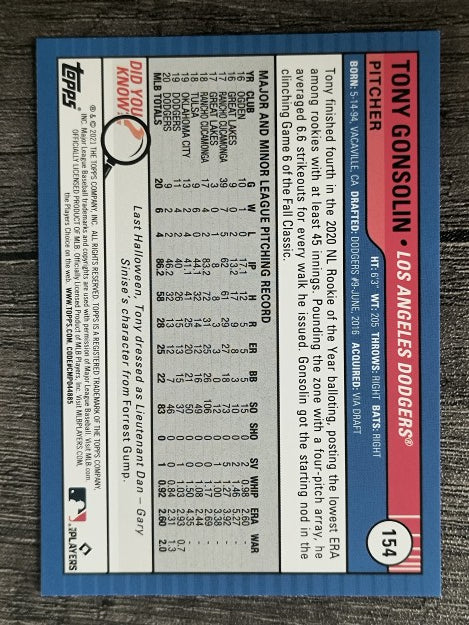 2021 Topps Big League #154 Tony Gonsolin