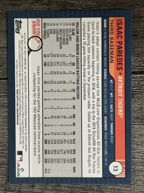 2021 Topps Big League #13 Isaac Paredes RC
