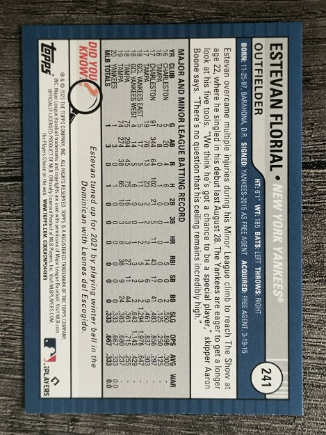 2021 Topps Big League #241 Estevan Florial RC