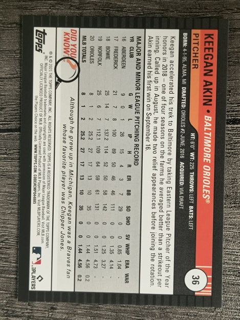 2021 Topps Big League #36 Keegan Akin RC
