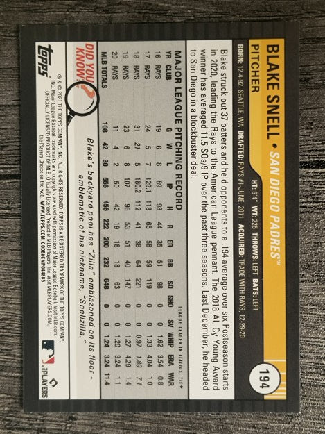 2021 Topps Big League #194 Blake Snell