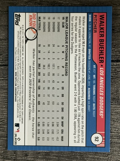 2021 Topps Big League #92 Walker Buehler