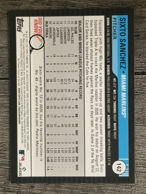 2021 Topps Big League #142 Sixto Sanchez RC