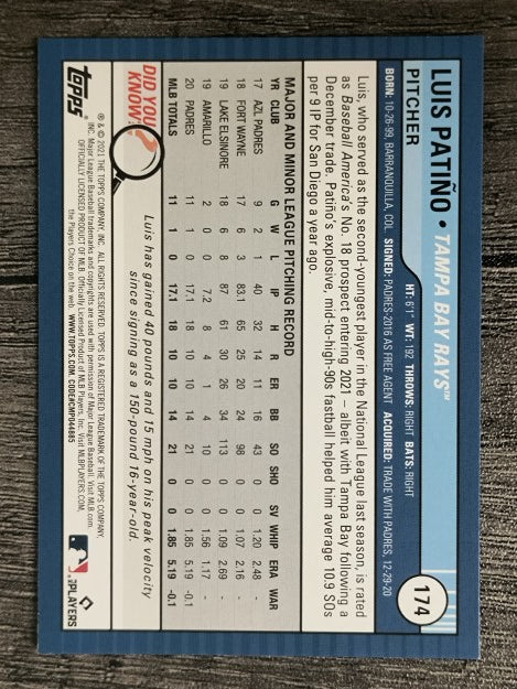 2021 Topps Big League #174 Luis Patino RC